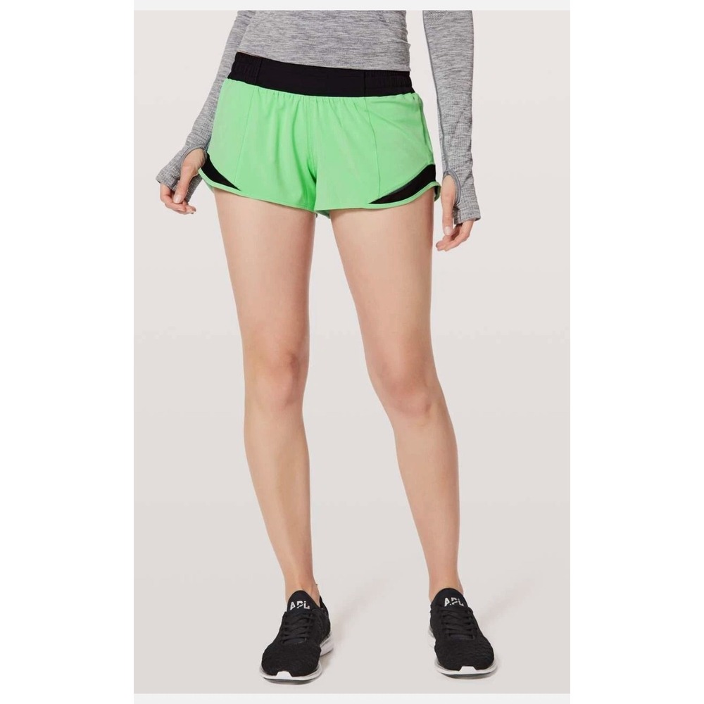 Lululemon Green Black Dragonfly Hotty Hot Shorts Size 2